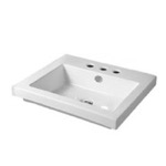 Tecla CAN01011-Three Hole Rectangular White Ceramic Wall Mounted or Drop In Sink